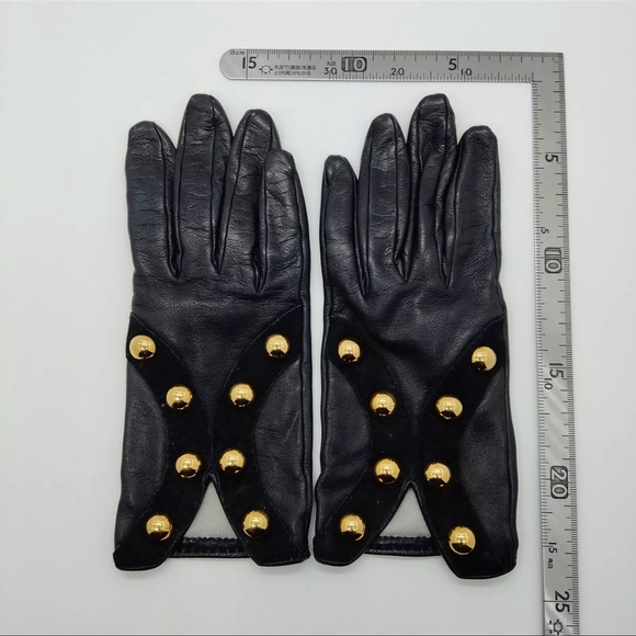 AUTH HERMES Lambskin Leather Gloves With Gold Studs Black - Picture 5 of 5